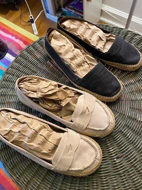 AEROSOLES Black Espadrille Flats and Tan Loafers Set